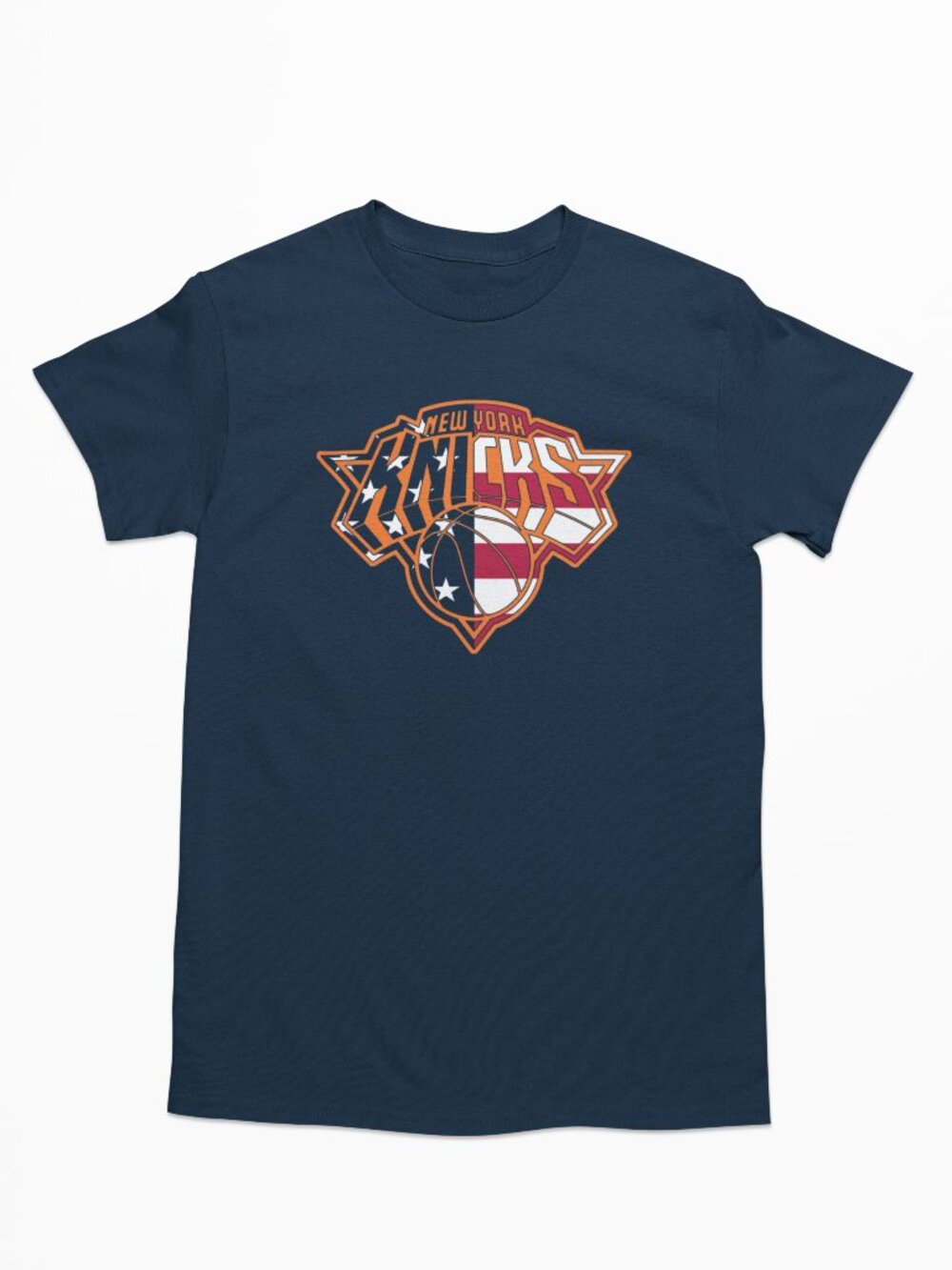 NEW York Knicks 4th July USA American Flag Team Color Pop Logo T-Shirt NAVY